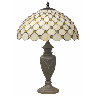 Tiffany Cream Jewelled Large Lamp - Click Image to Close
